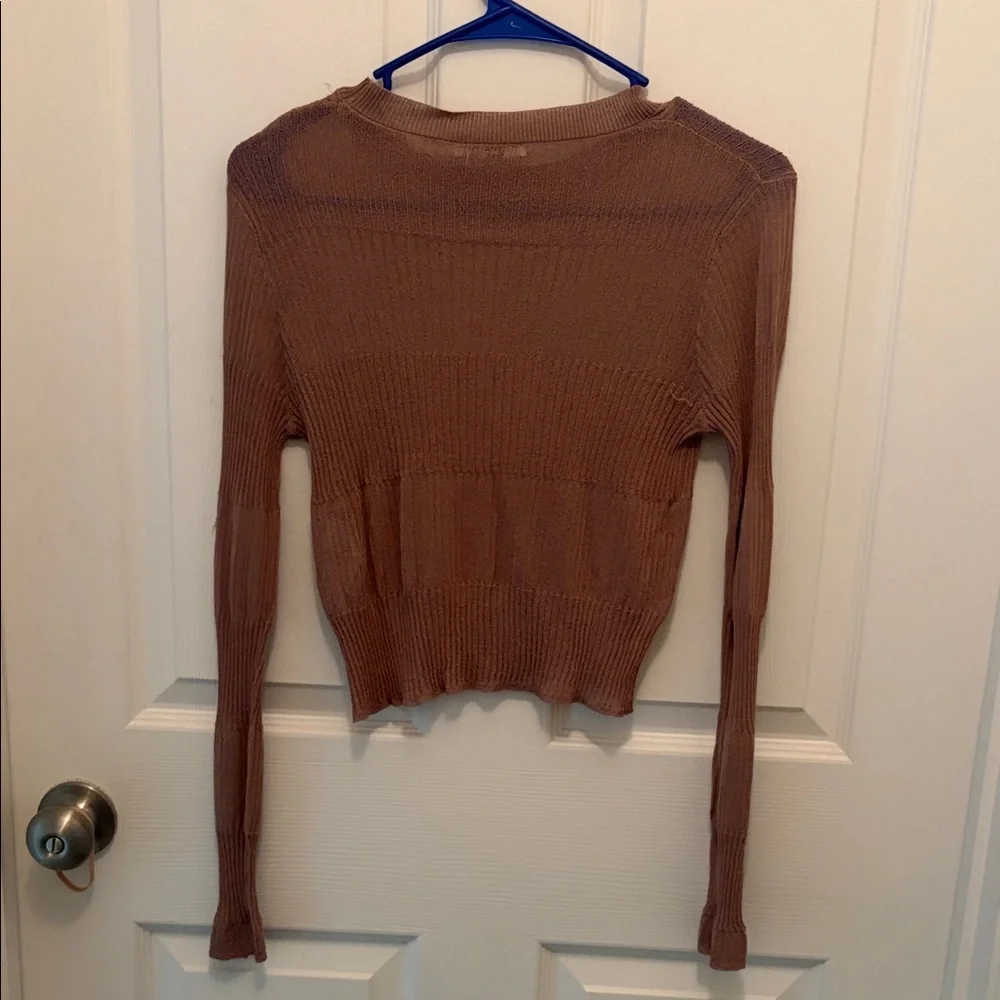 Zara Long Sleeve Ribbed Top - Tan - Picture 3 of 3
